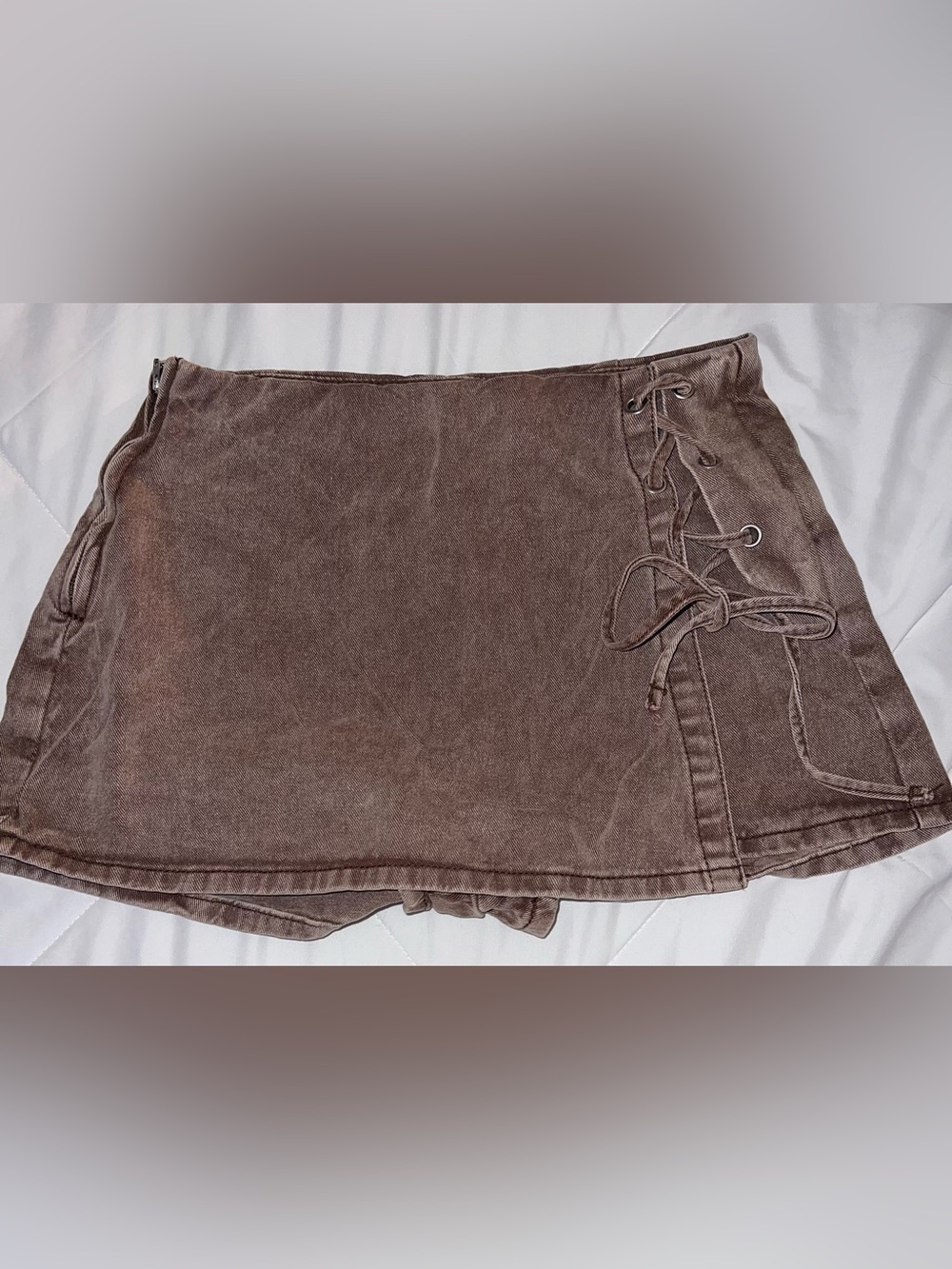 brown denim skort